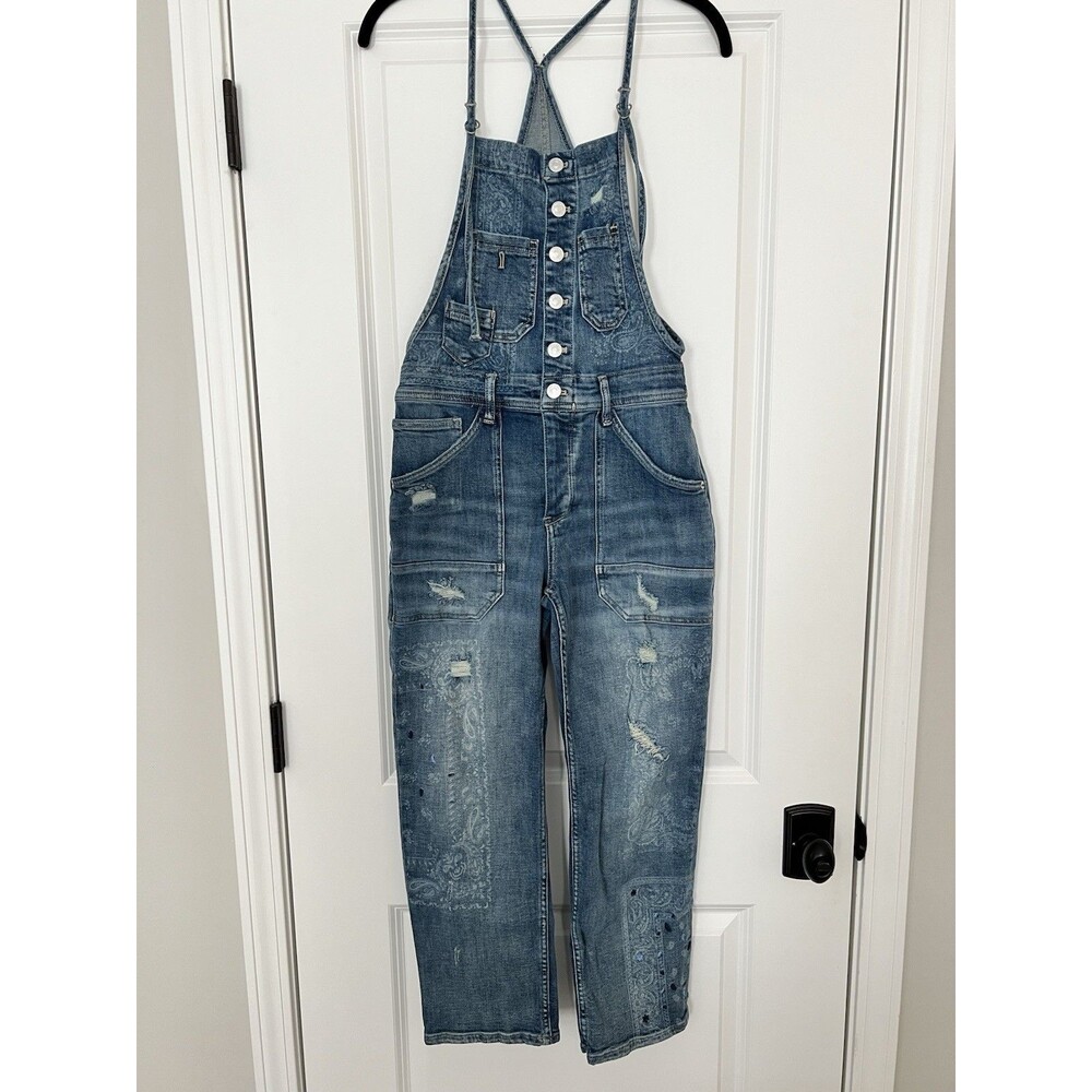 Anthropologie Pilcro Paisley Print Painter Denim Overalls Size 26 Petite EUC
